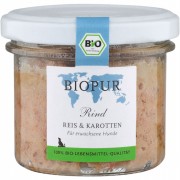 Bio Rind Reis & Karotten 100g im GLAS (!!!) glutenfrei Hund Nassfutter Biopur