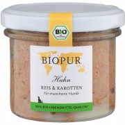 Bio Huhn Reis & Karotten 100g im GLAS (!!!) glutenfrei Hund Nassfutter Biopur