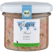 Bio Rind & Reis 100g im GLAS (!!!) glutenfrei Katze Nassfutter Biopur