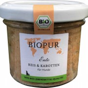 Bio Ente Reis & Karotten 100g im GLAS (!!!) glutenfrei Hund Nassfutter Biopur