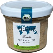 Bio Forelle Reis & Karotten 100g im GLAS (!!!) glutenfrei Hund Nassfutter Biopur